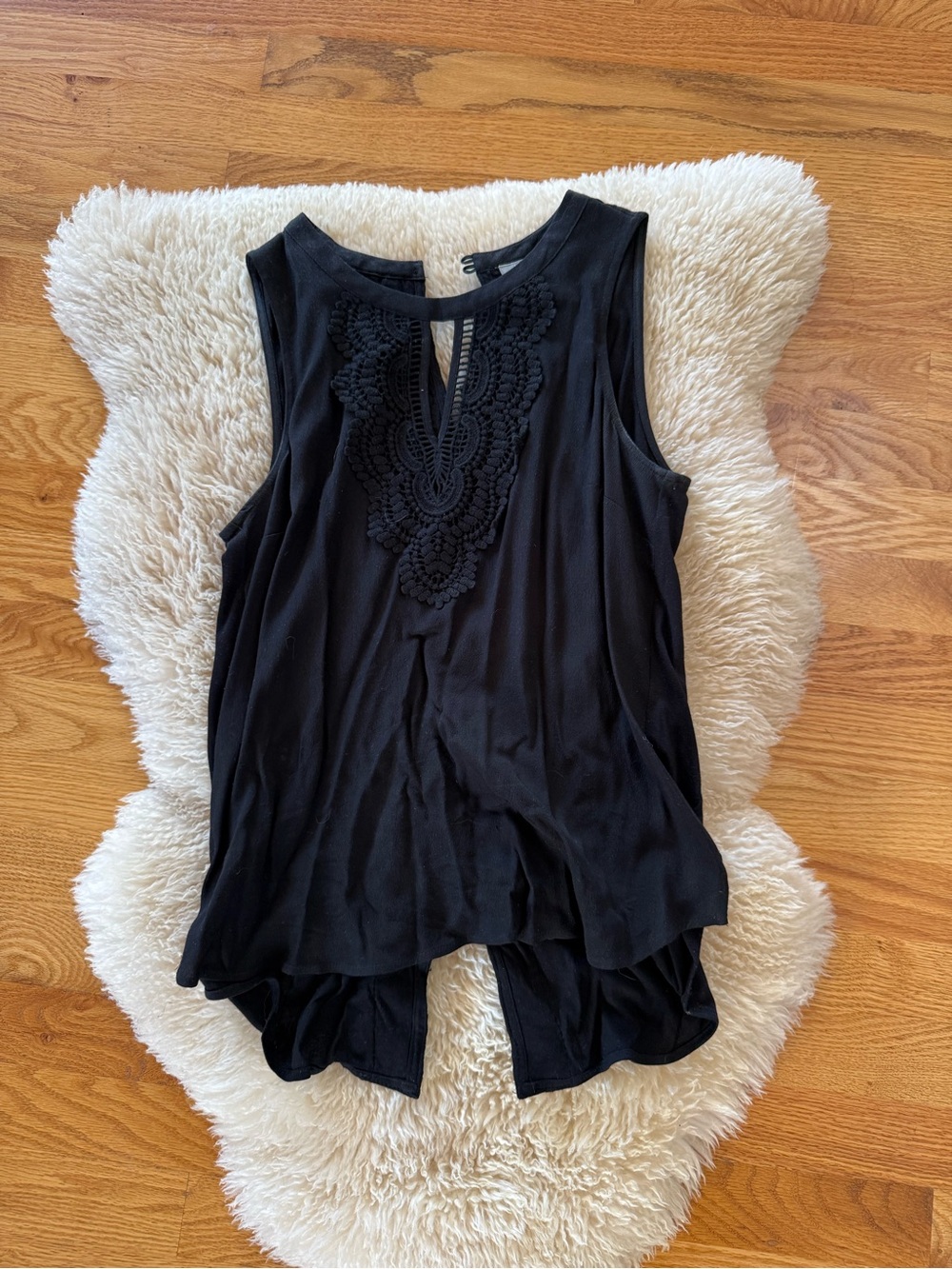 Daniel Rainn Black Crochet-Front Sleeveless Tank